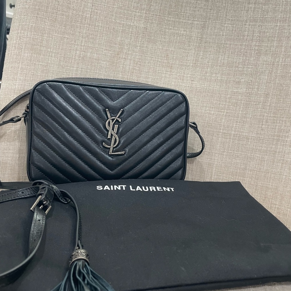 Saint Laurent Black Chevron Crossbody Bag